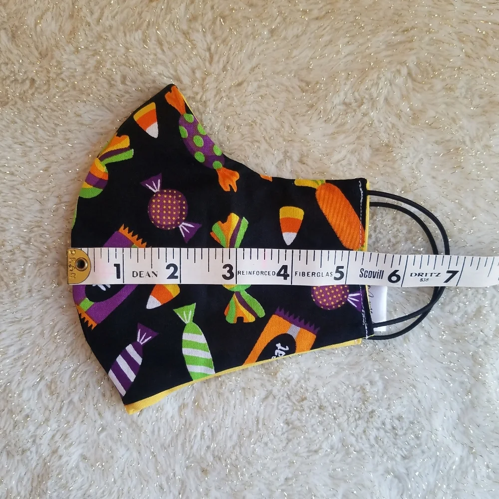 Handmade Ladies Reversible Face Mask Black Yellow Halloween Candy Sugar Skull